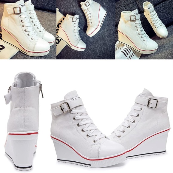 Wedge Sneaker  High Heel Sneaker Platform Side Zipper Canvas - Picture 6 of 6